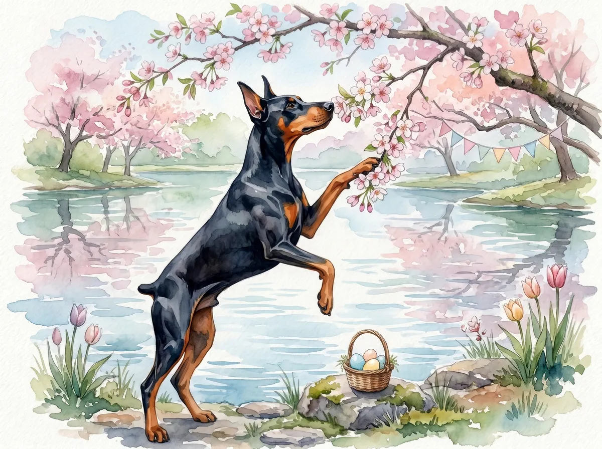 Doberman Pinscher watercolor calendar month 4